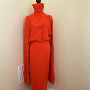 Orange knit two piece skirt